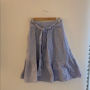 Spring, blue, pinstriped JCrew midi skirt